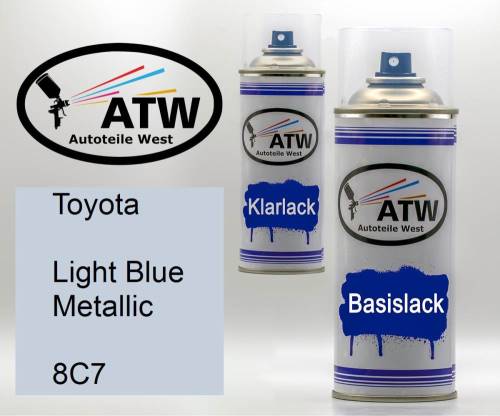 Toyota, Light Blue Metallic, 8C7: 400ml Sprühdose + 400ml Klarlack - Set, von ATW Autoteile West.
